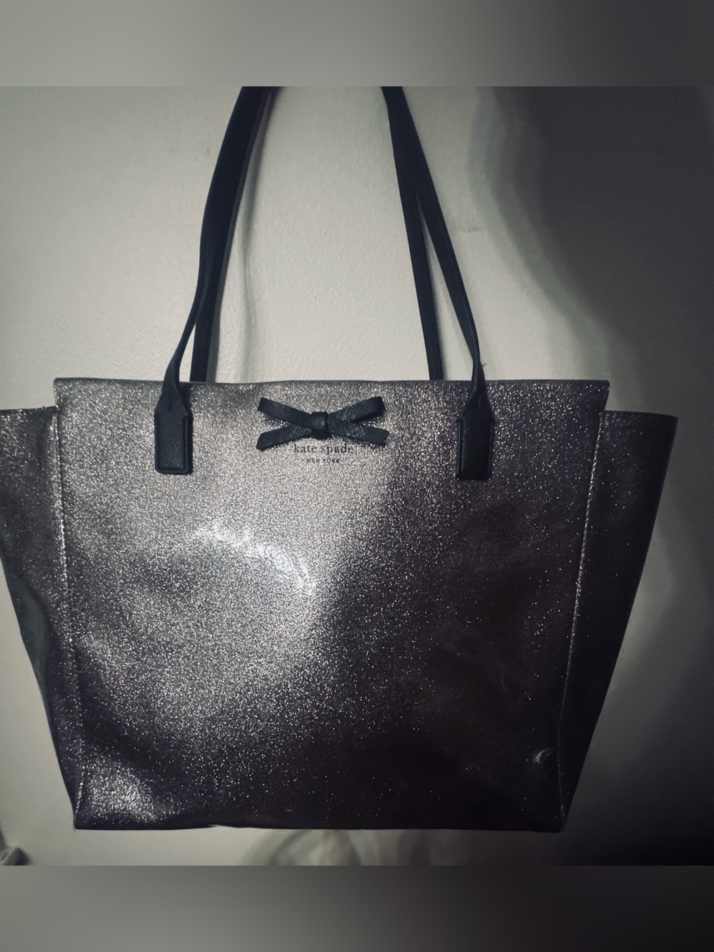 *Limited Edition* vintage kate spade Metallic Black Glitter Tote with Bow